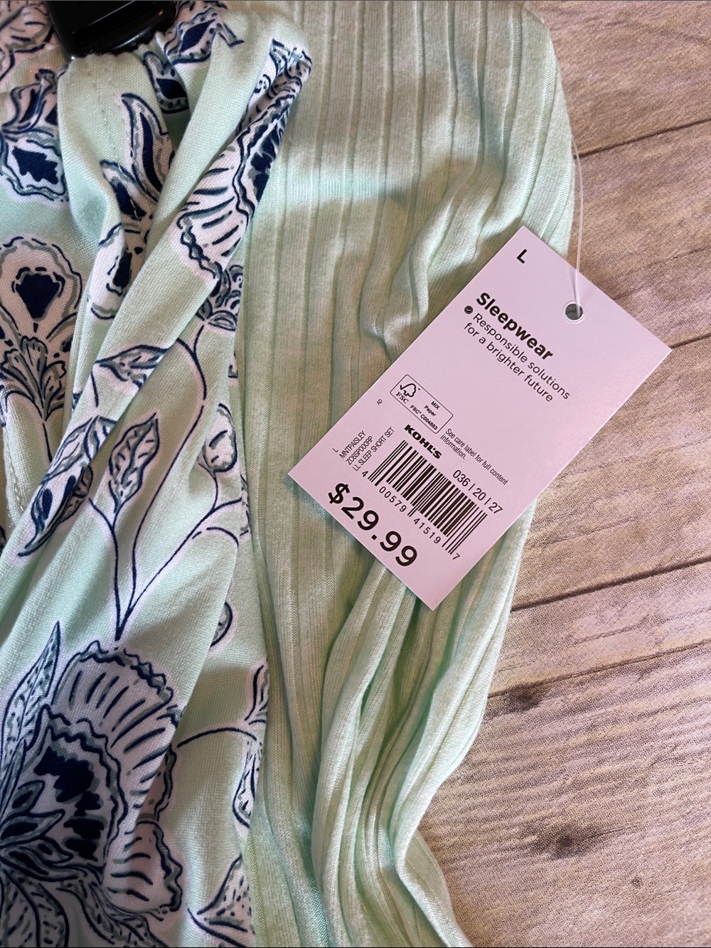 Two Piece Summer PJ Set pale Green & Blue Bottoms & Tank Top Large NWT - Picture 13 of 13